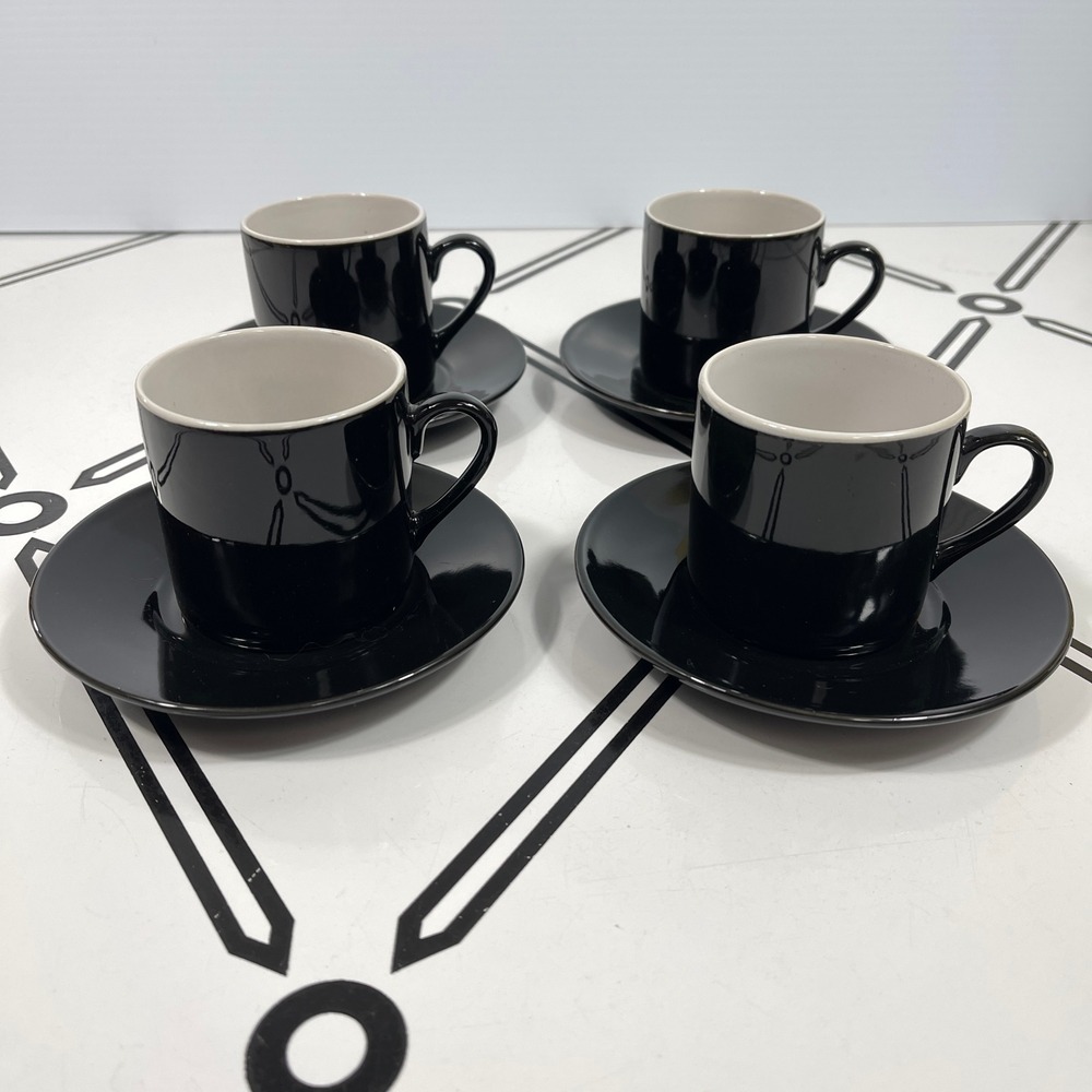 Black SHI‎ China Espresso Cup & Saucer Set – 4‑Piece Vintage Demitasse Set